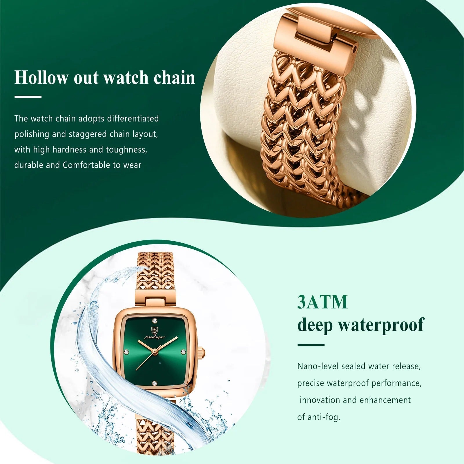 Elite Carrée - Montre Femme Luxe Étanche - Dorée Rose