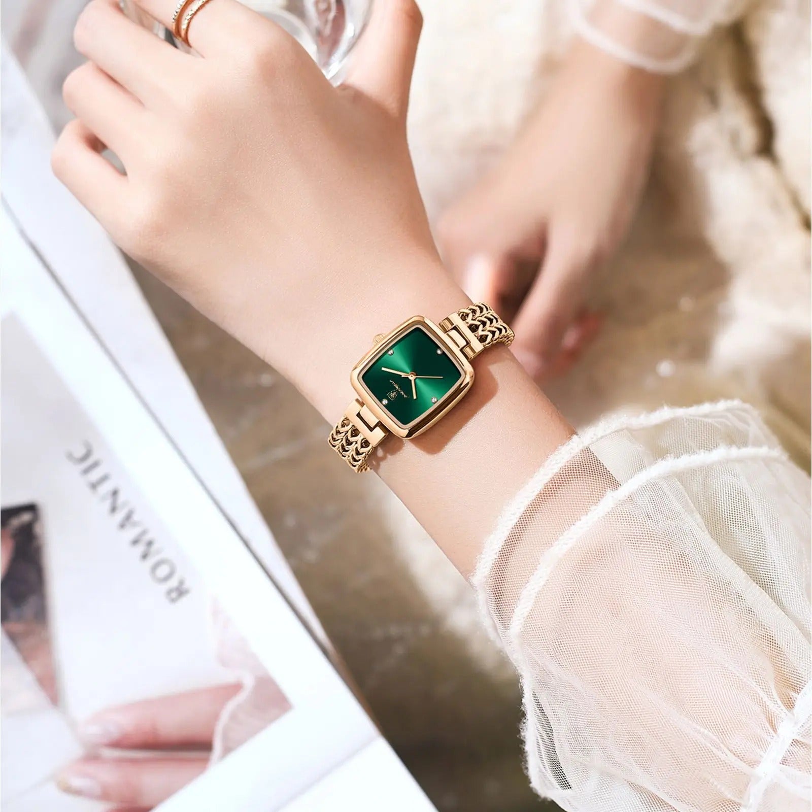 Elite Carrée - Montre Femme Luxe Étanche - Dorée Rose
